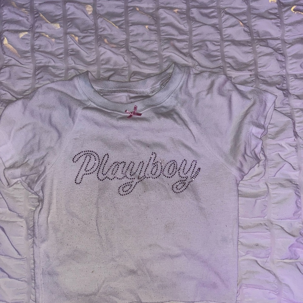 Playboy White Tee with Pink Bow